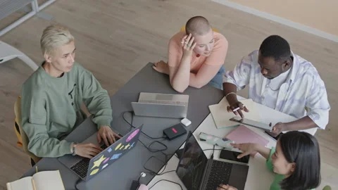 Group of Diverse Students Coding on Programming Class Stock Footage 257064799