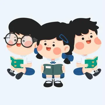 Group of Diverse Students Reading Books Together for Education Stock Illustration