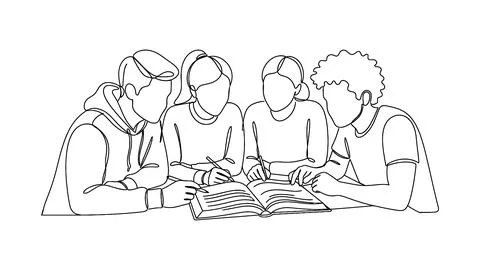 Group of diverse students studying together with books on a table Stock Illustration