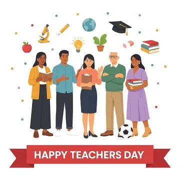 Group of diverse teachers celebrating Happy Teachers Day illustration Stock Illustration