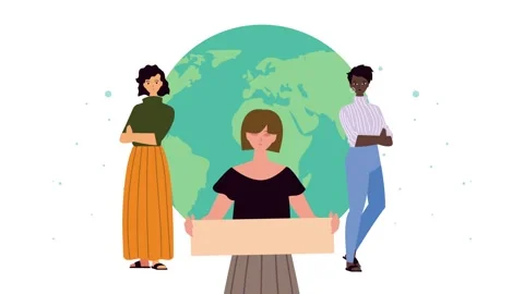 Group of diverse women protesting for human rights and equality in front of.. Stock Footage 334543373