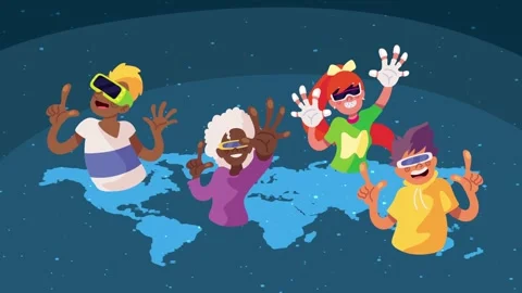 Group of diverse young people using virtual reality headsets in digital met.. Stock-Footage 339055224