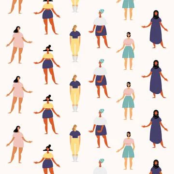 Group of diversity girls characters pattern Stock Illustration