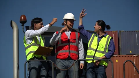 Group of diversity logistic worker and asian foreman stack hands put palms .. Stock Footage 241713114