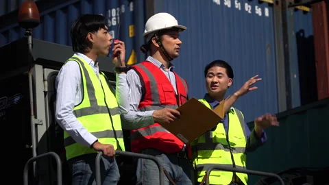 Group of diversity logistic worker  checking list inventory loading Contain.. Stock Footage 241713122