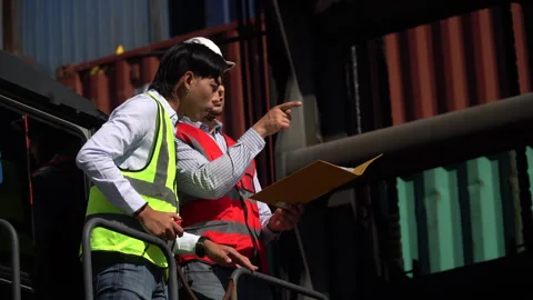 Group of diversity logistic worker  checking list inventory loading Contain.. Stock Footage 241714117