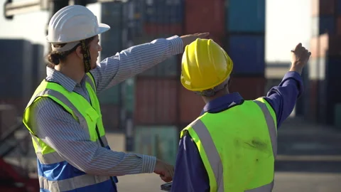 Group of diversity logistic worker  checking list inventory loading Contain.. Stock Footage 242313171