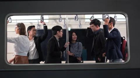 Group of diversity people  standing together crowding in subway at Public Tra Stock Footage 167050941
