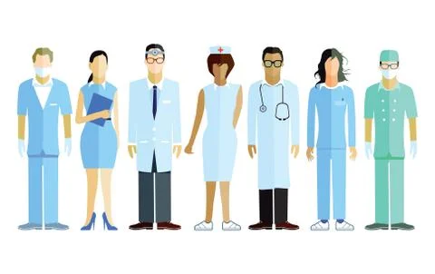 Group of doctors and nurses and medical staff Stock Illustration