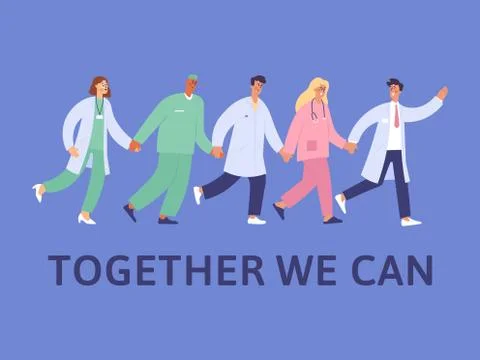 Group of doctors and nurses running for emergency situation. Vector illustration Stock Illustration