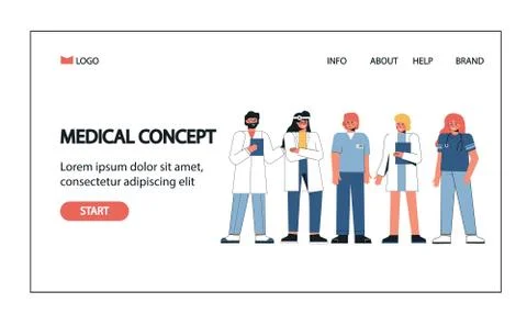 Group doctors and nurses standing together. Medical people profession modern Stock Illustration