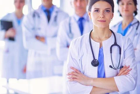Group of doctors and nurses standing in the hospital Accident and Emergency Stock Photos