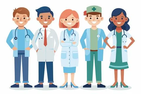 Group of doctors and nurses in uniform 库存插图