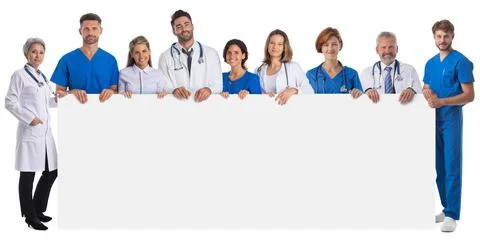 Group of doctors with blank banner Stock Photos