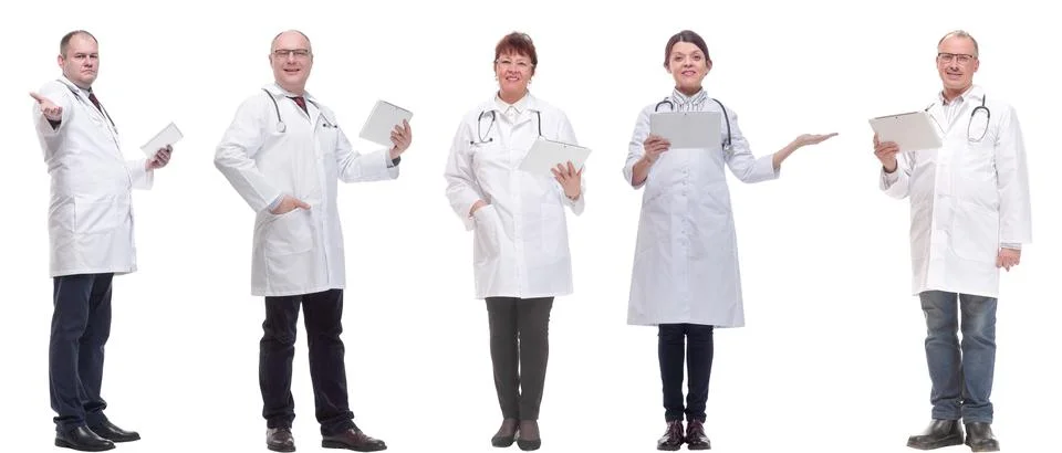 Group of doctors with clipboard isolated on white Foto stock