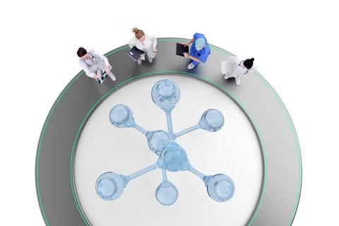 Group of doctors examining abstract molecule Stock Illustration