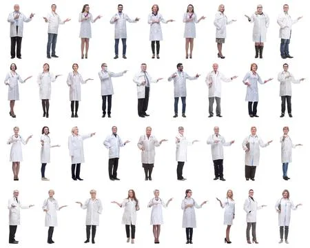 Group of doctors in full length isolated on white 스톡 사진