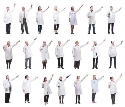 Group of doctors in full length isolated on white 스톡 사진