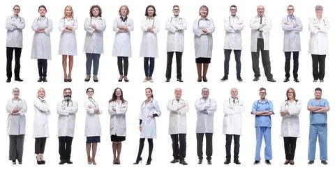 Group of doctors in full length isolated on white 스톡 사진