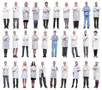Group of doctors in full length isolated on white Foto stock