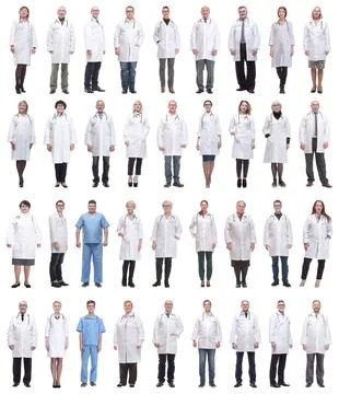 Group of doctors in full length isolated on white Foto stock