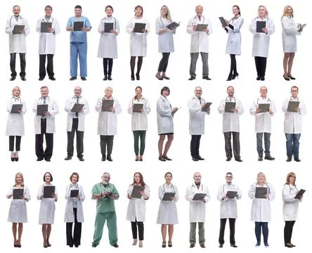 Group of doctors in full length isolated on white Stock Photos