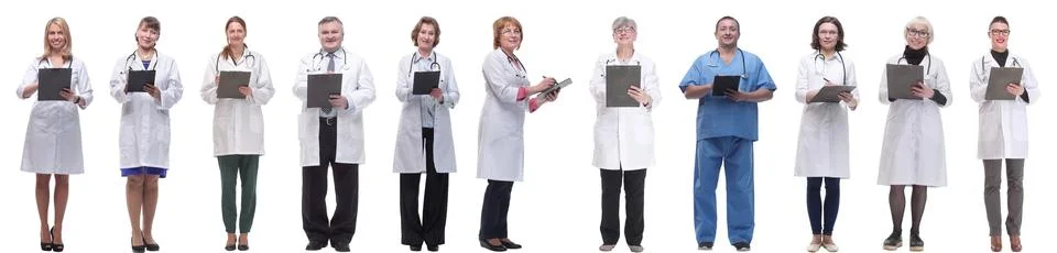 Group of doctors in full length isolated on white Foto stock