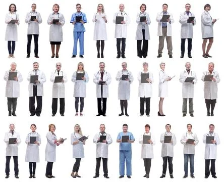 Group of doctors in full length isolated on white 스톡 사진