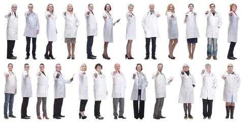 Group of doctors in full length isolated on white Foto stock