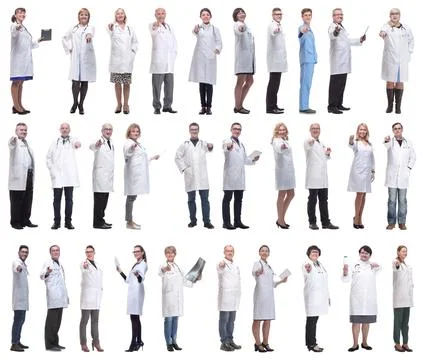 Group of doctors in full length isolated on white Foto stock