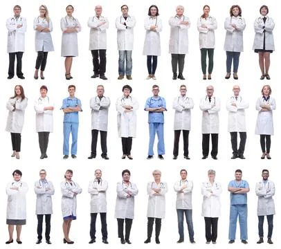 Group of doctors in full length isolated on white Foto stock