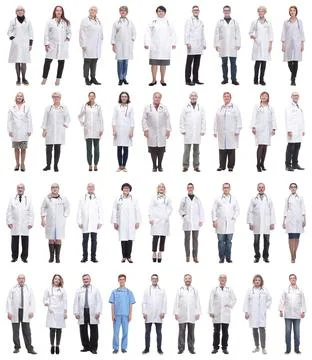 Group of doctors in full length isolated on white Foto stock