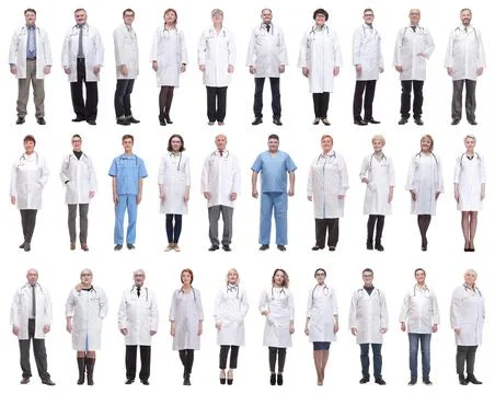 Group of doctors in full length isolated on white Foto stock