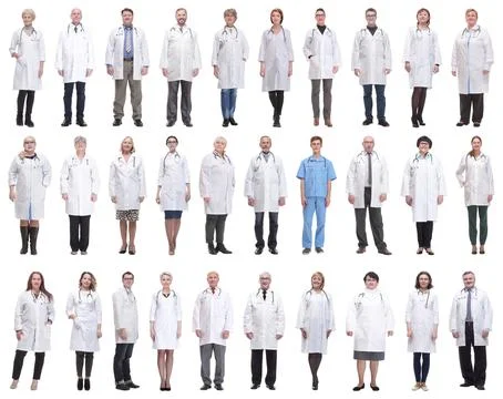 Group of doctors in full length isolated on white Stock Photos