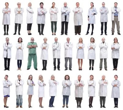 Group of doctors in full length isolated on white Stock Photos