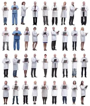 Group of doctors in full length isolated on white Foto stock