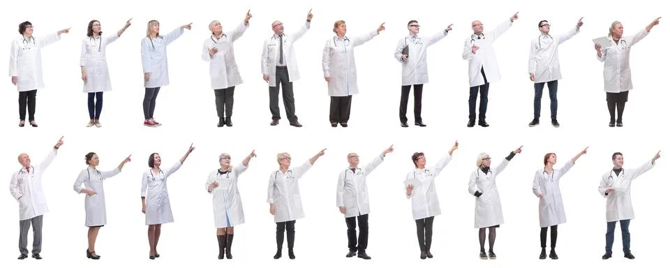 Group of doctors in full length isolated on white 스톡 사진