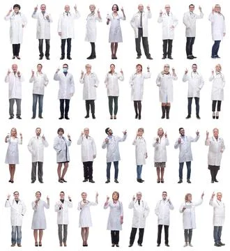 Group of doctors in full length isolated on white 스톡 사진
