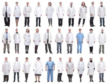 Group of doctors in full length isolated on white Foto stock