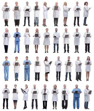 Group of doctors in full length isolated on white Foto stock