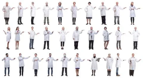 Group of doctors in full length isolated on white Foto stock
