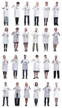 Group of doctors holding jar isolated on white Foto stock