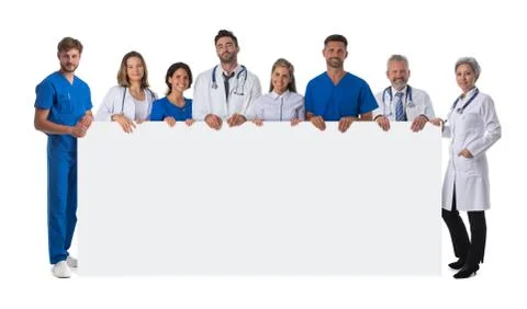 Group doctors holding placard isolated Stock Photos
