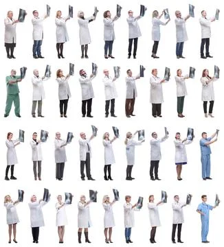 Group of doctors holding x-ray isolated on white Foto stock