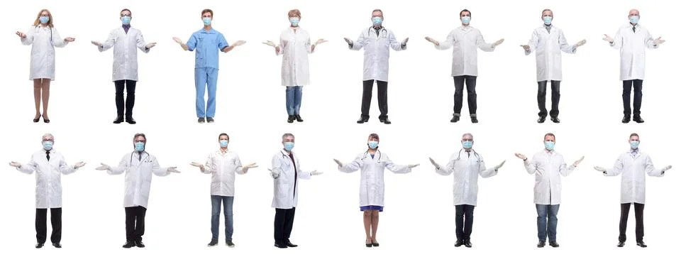Group of doctors in mask isolated on white Stock Photos