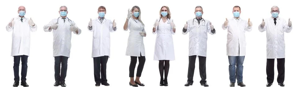 Group of doctors in mask isolated on white 스톡 사진