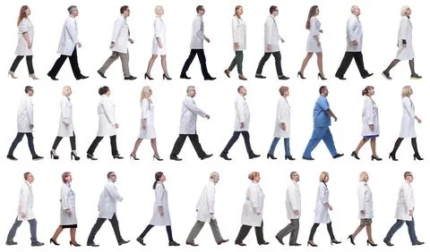 Group of doctors in motion isolated on white Stock Photos