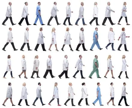 Group of doctors in motion isolated on white 스톡 사진