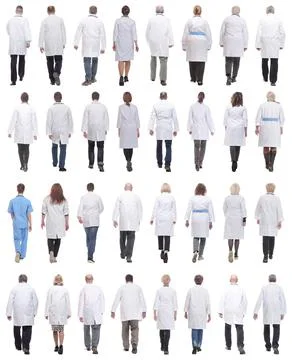 Group of doctors in motion isolated on white Foto stock