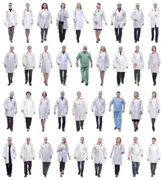 Group of doctors in motion isolated on white 写真素材
